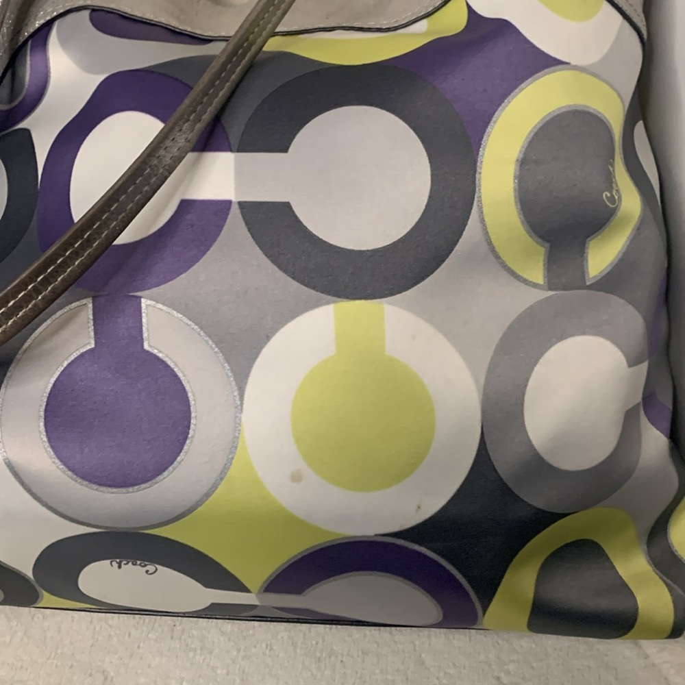 Coach silver with colorful design handbag with purple interior and creed - Picture 2 of 7